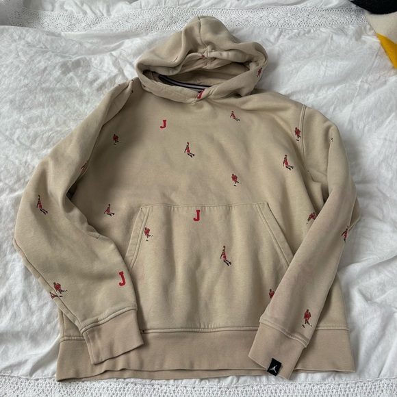 Jordan sz M MJ‎ Essentials Fleece Jumpman Tan Pullover Hoodie Sweatshirt Men's - Picture 1 of 7
